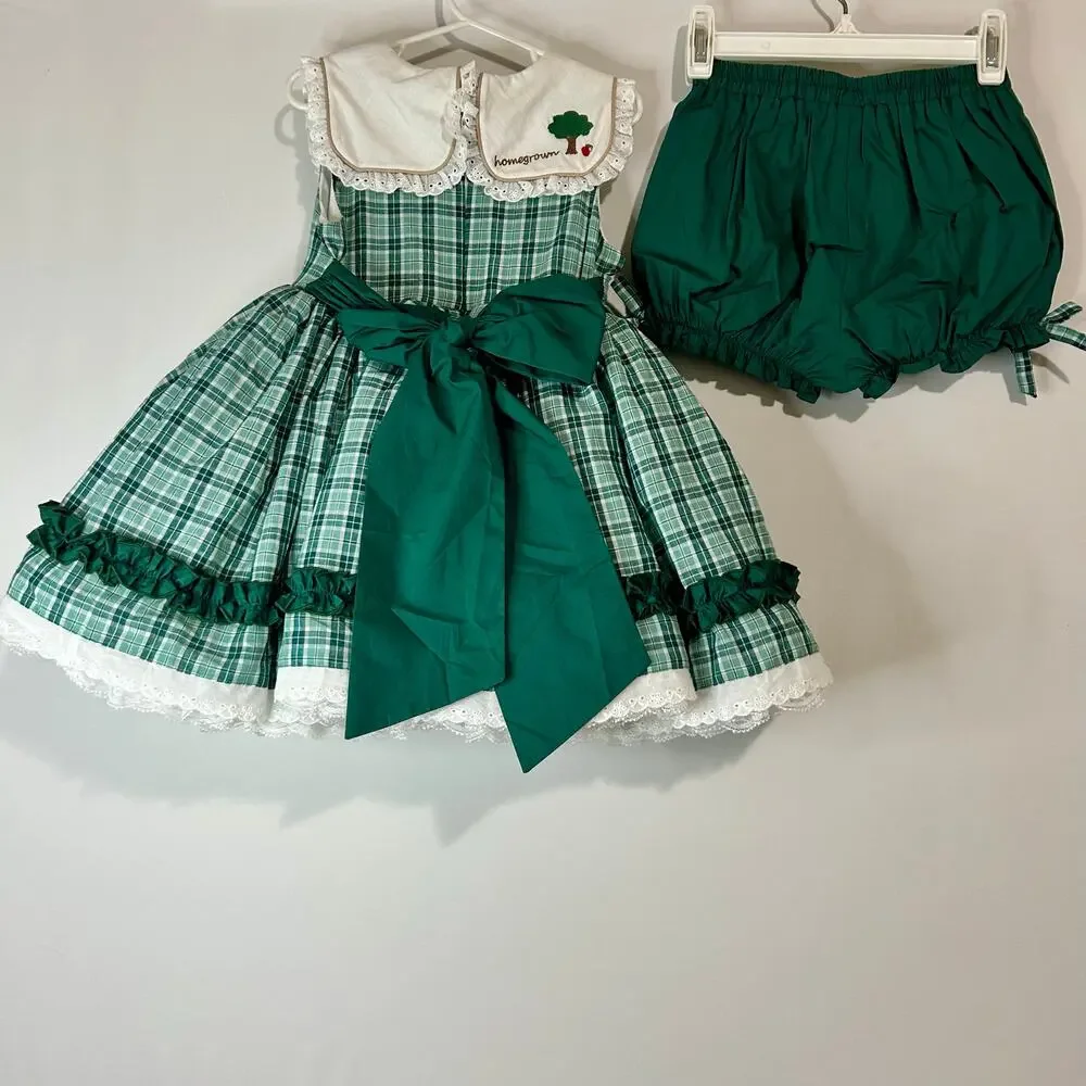 Two Roosters Clothing Girls Homegrown Pettiskirt Dress Green Plaid 5 NWT Flaws
